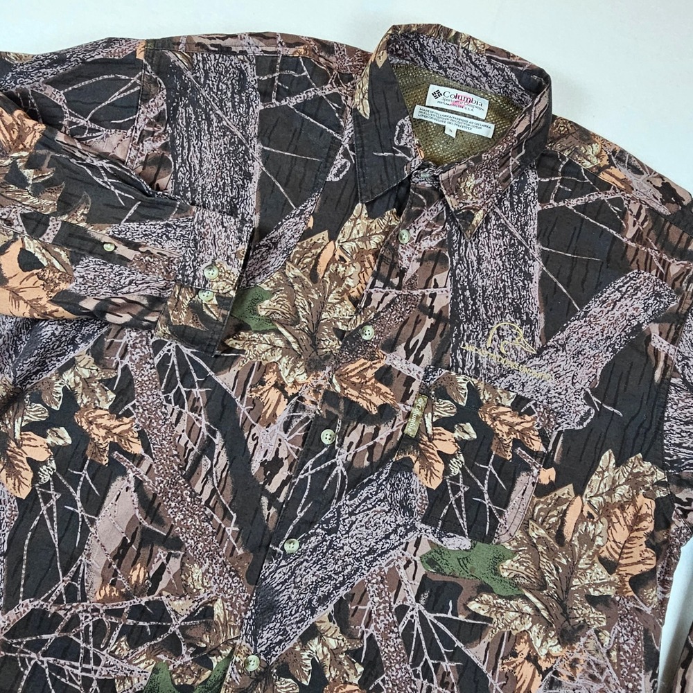 Columbia Mens XL Camo Hunting Shirt Ducks‎ Unlimited Long Sleeve Button Down